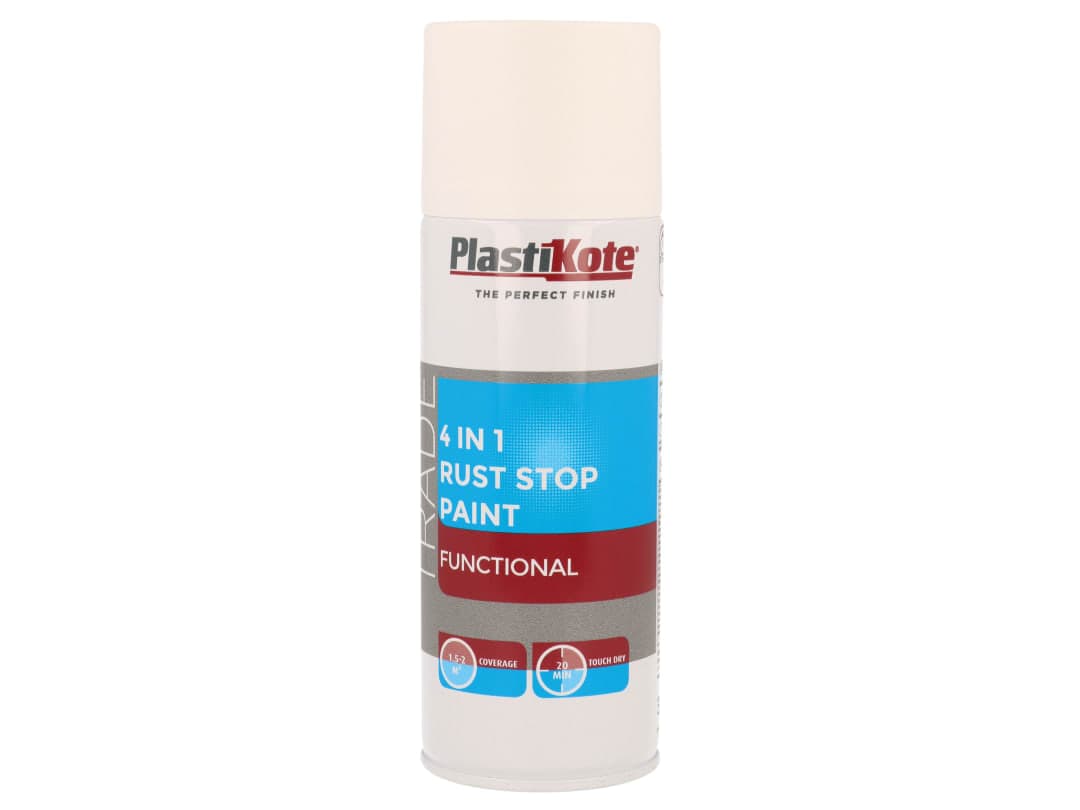 PlastiKote Trade 4-in-1 Rust Stop Spray Paint White 400ml 071022