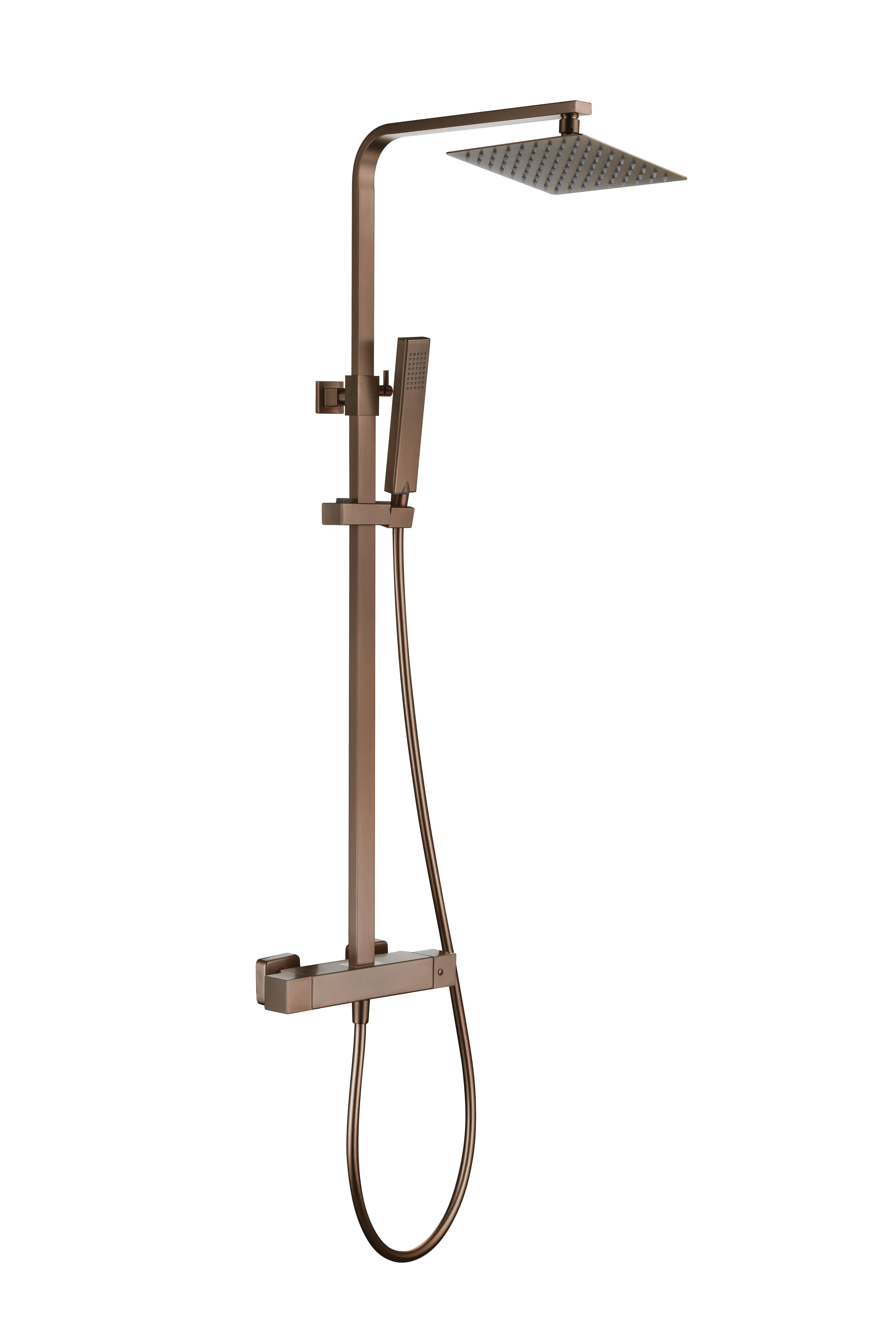 Lydford Square Thermostatic Shower Mixer - incl. Riser Rail Kit - WRAS - Brushed Bronze