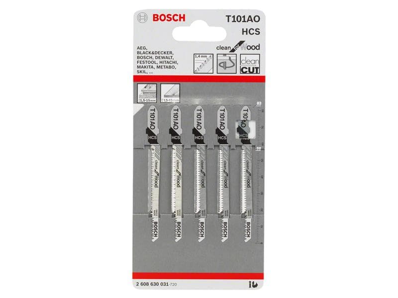Bosch Powertool Accessories 2608630031 T 101 Ao Clean For Wood Jigsaw Blade 83Mm Pack Of 5