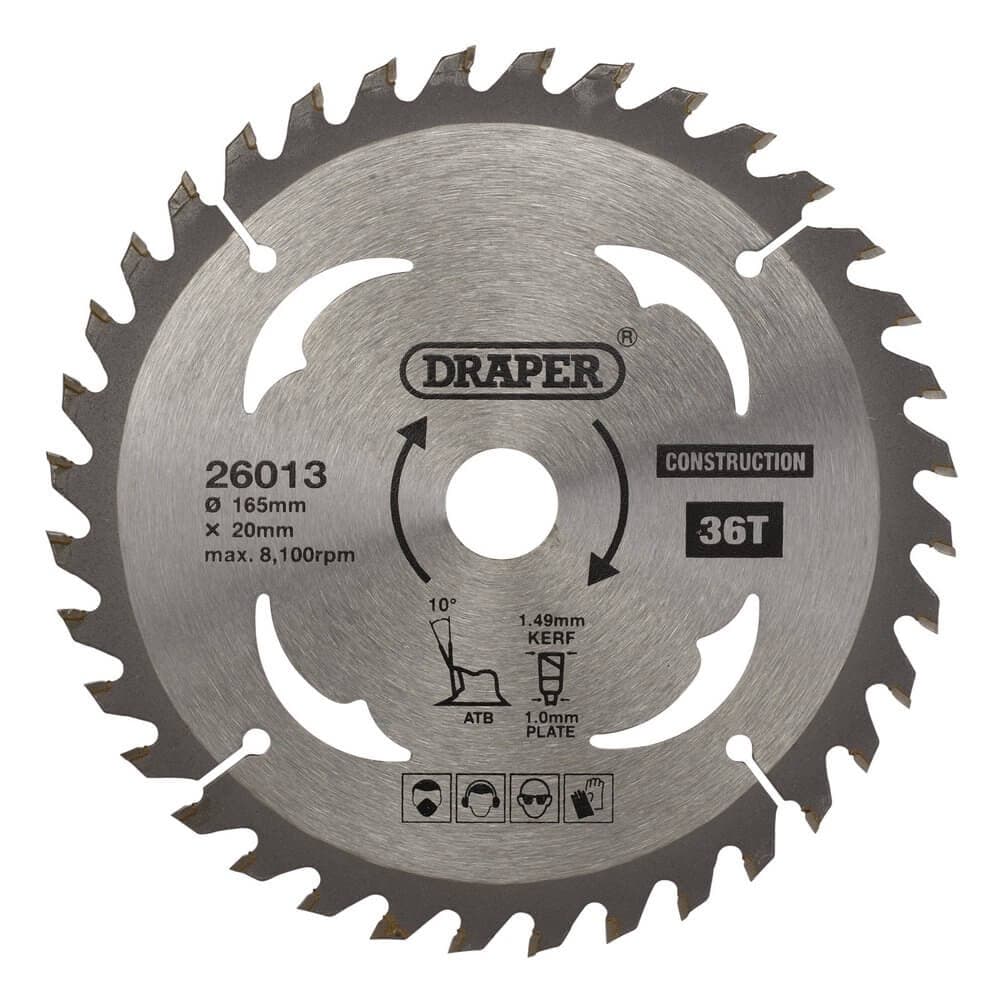 Draper 26013 Tct Cordless Construction Circular Saw Blade For Wood & Composites 165 X 20Mm 36T each 1