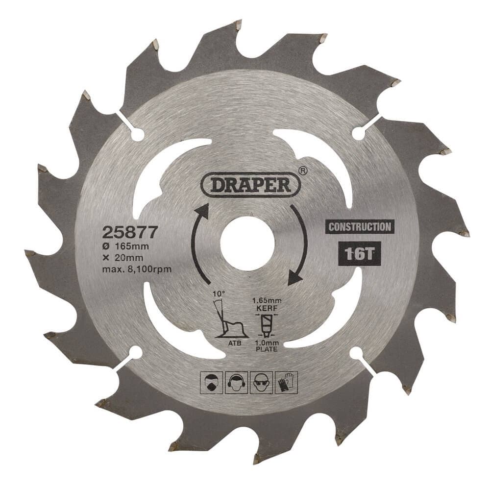 Draper 25877 Tct Cordless Construction Circular Saw Blade For Wood & Composites 165 X 20Mm 16T each 1
