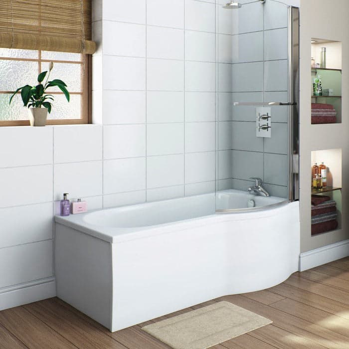 P Shape Shower Bath Front Panel 1700mm White Gloss