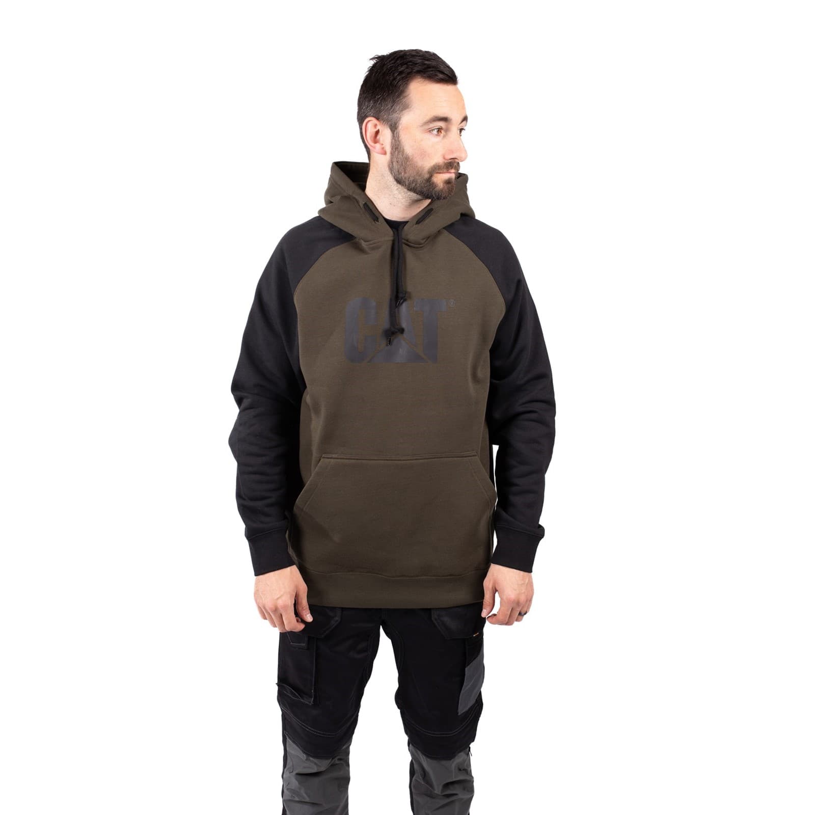 Caterpillar Raglan Hooded Sweatshirt Size Lge Moss 40686-76005-05