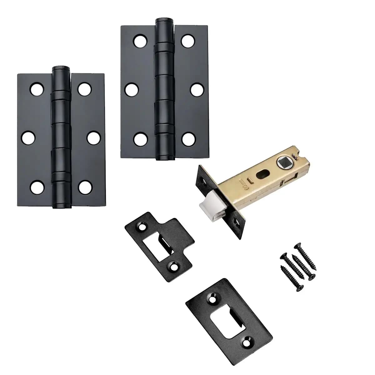 Premium Door Latch Pack - 75mm - Matt Black - Hinges/Tubular Door Latch - Hardware Solutions