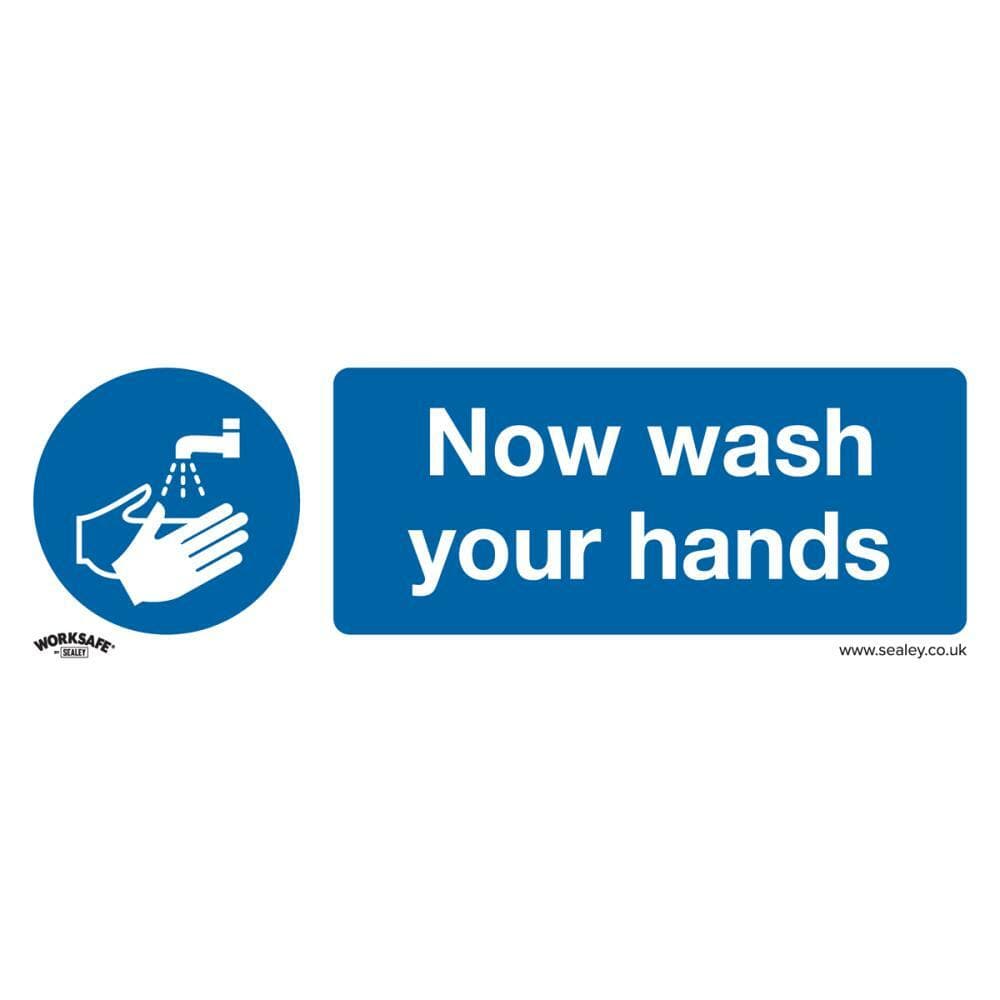 Sealey SS5V10 Mandatory Safety Sign - Now Wash Your Hands - Self-Adhesive Vinyl - Pack Of 10