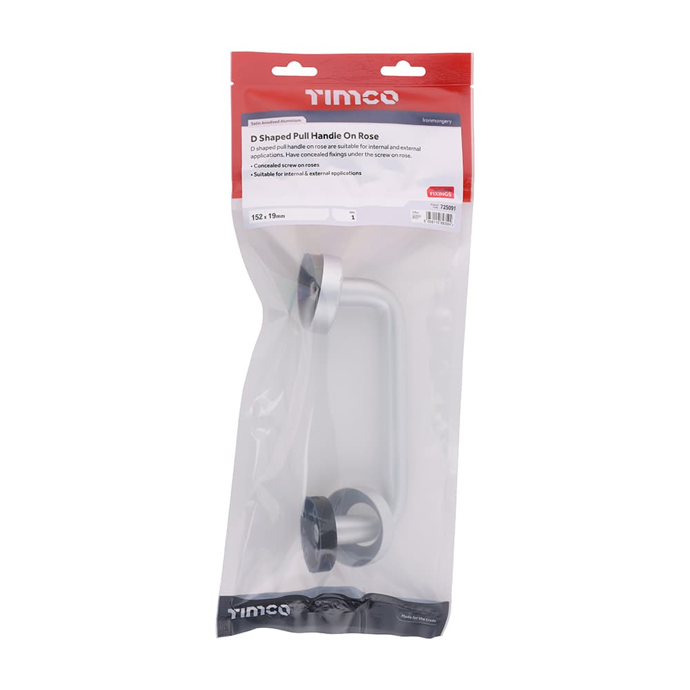 Timco D Shaped Pull Handle On Rose - Satin Anodised Aluminium TIMbag 1 725091