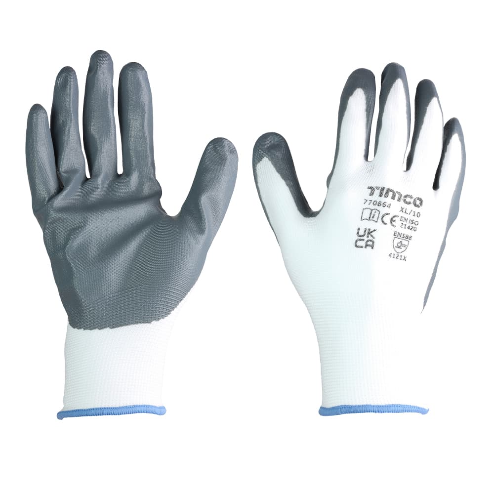 Timco Secure Grip Gloves - Smooth Nitrile Foam Coated Polyester - Multi Pack Bag 12 770864