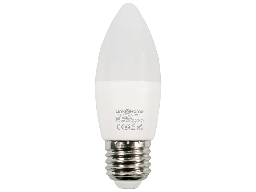 Link2Home Wi-Fi LED ES (E27) Opal Candle Dimmable Bulb, White + RGB 470 lm 5.5W L2HE275W