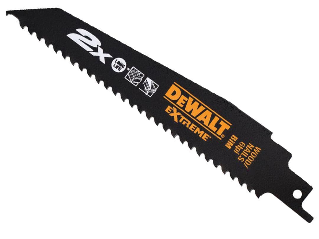 DEWALT Power Tools 2X Life Wood & Nail Reciprocating Blade 152mm x 6 TPI (Pack 5) DT2300L-QZ
