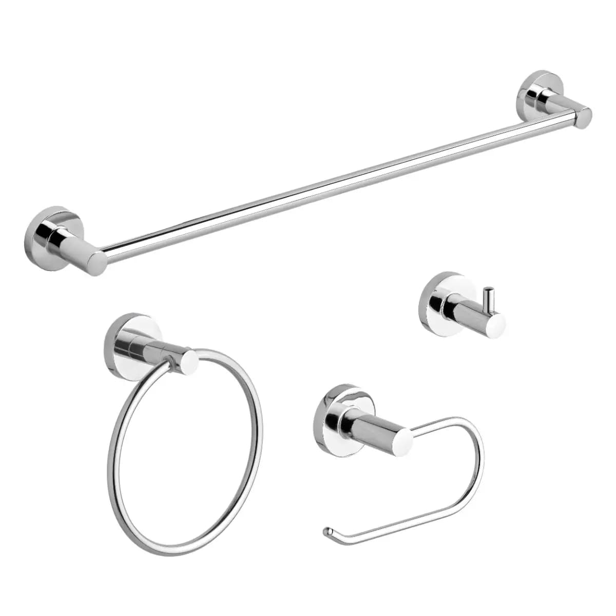 Balneo Bathroom Accessory Set - 4 Piece - Towel Ring/ Robe Hook/ Towel Rail/ Toilet Roll Holder - Polished Chrome