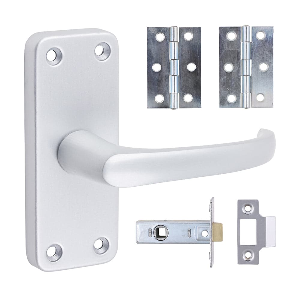 Contractors Lever Latch Door Pack – Satin Anodised Aluminium (Door Handle / Hinges / Latch)