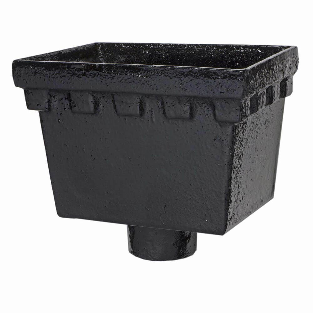 Hargreaves Premier Cast Iron Rectangular Hopper Head Castellated Outlet - 225mm for 65mm Downpipe Black