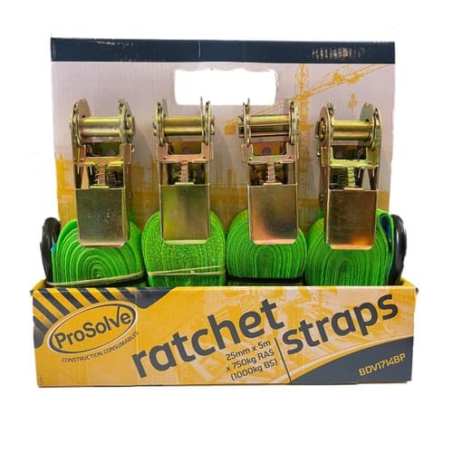ProSolve Ratchet Strap Pack of 4 - 750kg - 25mm x 5mtr Green