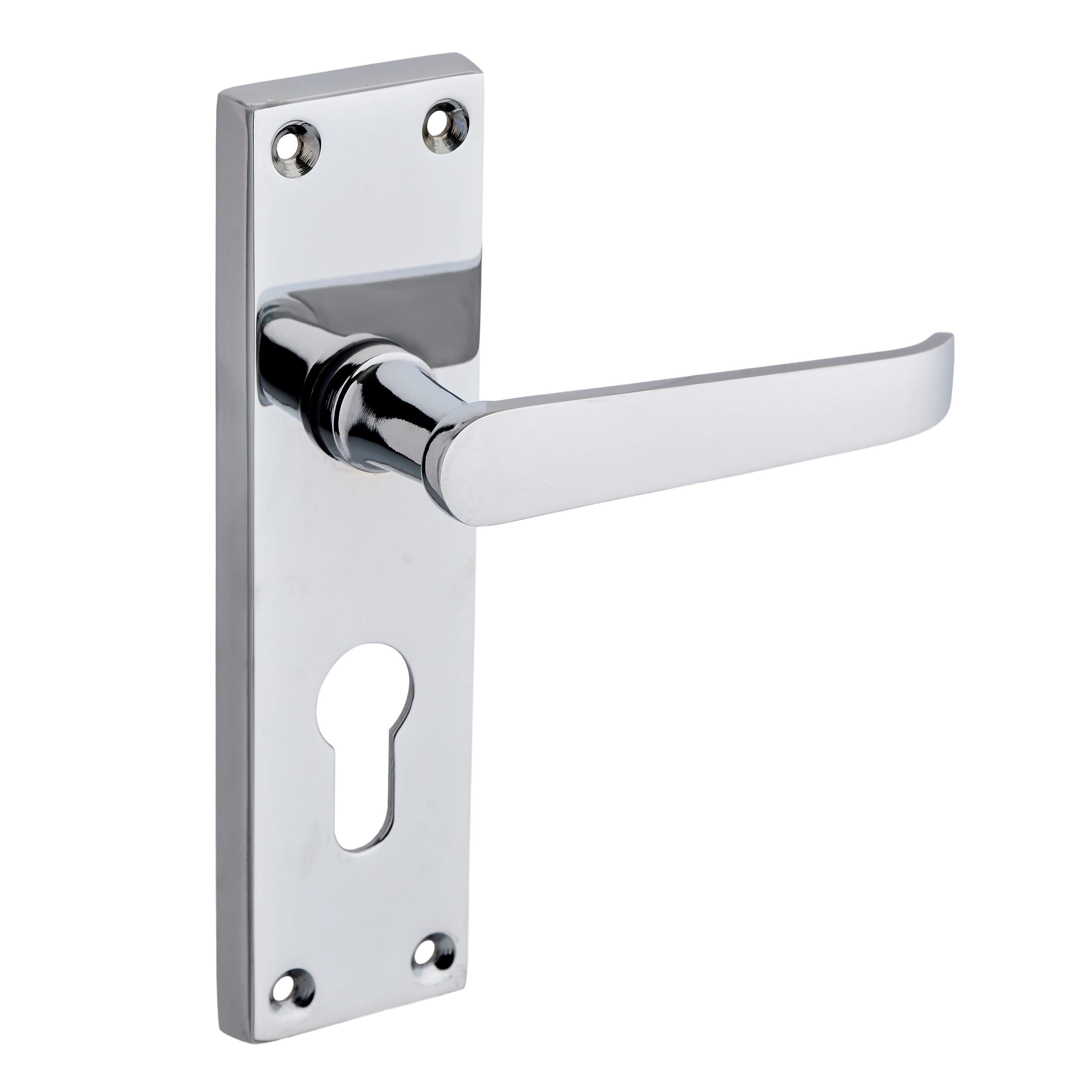 Polished Chrome Victorian Euro-Lock Straight Lever Door Handle - Pair - Designer Levers