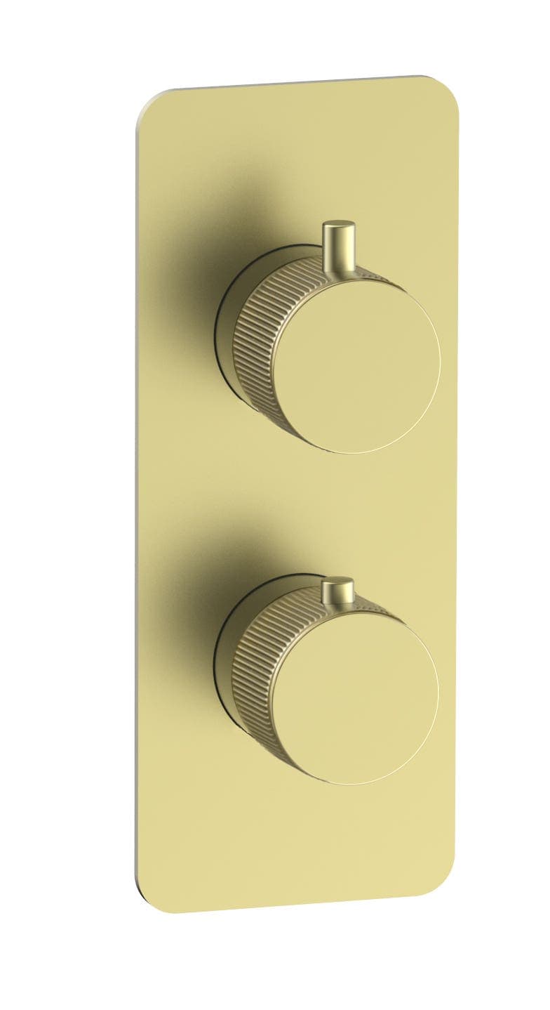 Frankfurt Linear Twin Round Concealed Thermostatic Mixer Valves - WRAS - Brushed Brass