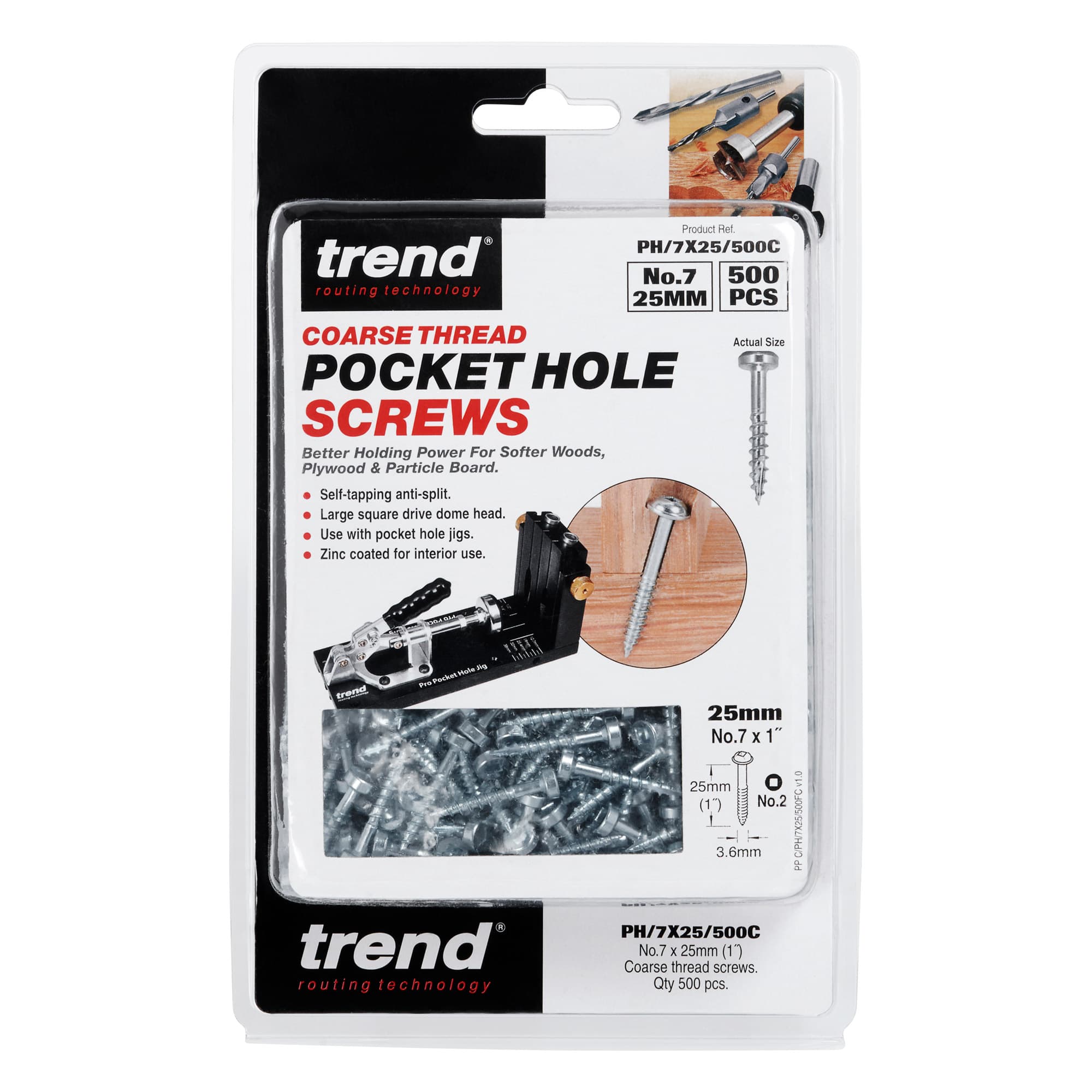 Trend Pocket Hole Screw Coarse Thread No7X25Mm Pk 1 PH/7X25/500C