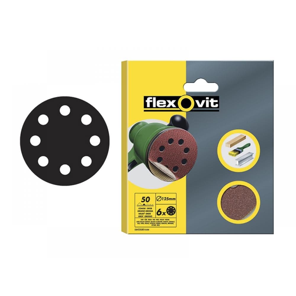 Flexovit 63642526384 Hook & Loop Sanding Disc 115Mm Coarse 50G (Pack 6)