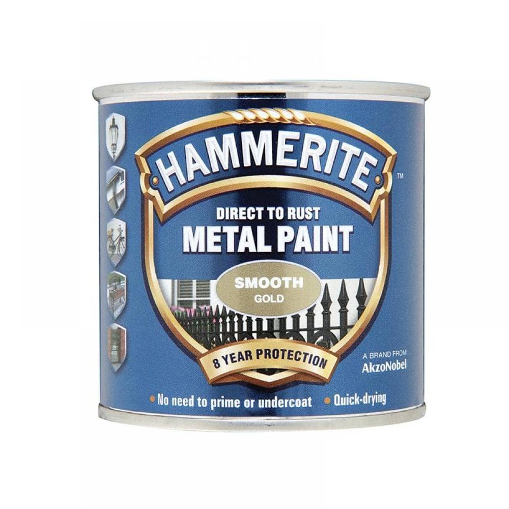 Hammerite 5084847 Direct To Rust Smooth Finish Metal Paint Gold 250Ml