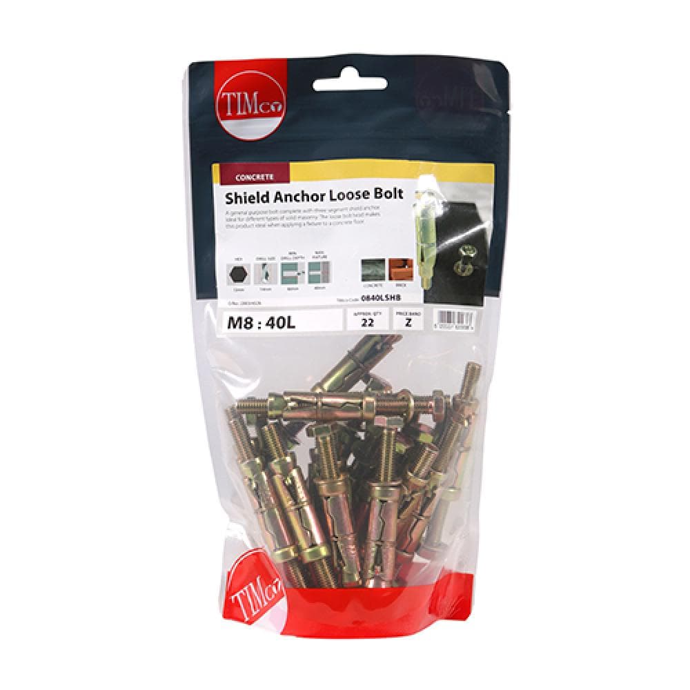 Timco 0840LSHB Shield Anchor Loose Bolts - Yellow M8:40L (M8 X 90) TIMbag 22