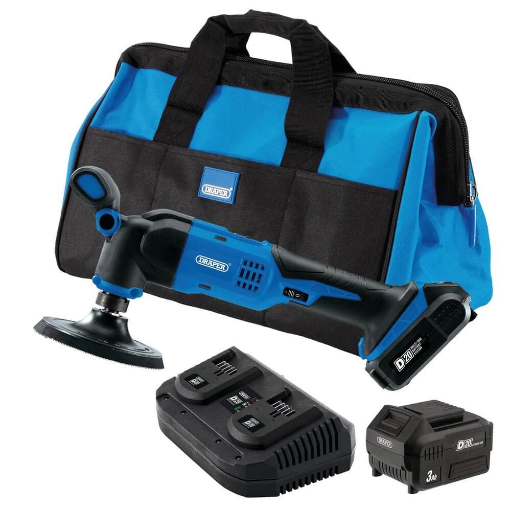 Draper 99735 D20 20V Dual Action Polisher Kit 125Mm 2 X 3.0Ah Batteries 1 X Fast Charger each