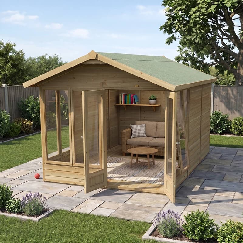 12' x 8' Forest Timberdale 25yr Guarantee Double Door Apex Summer House (3.91m x 2.69m)