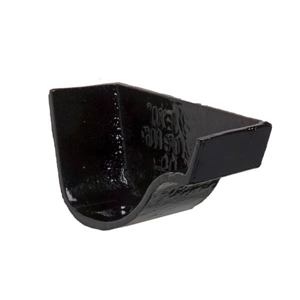Cast Iron Ogee Gutter Right Hand External Stopend - 100mm Black