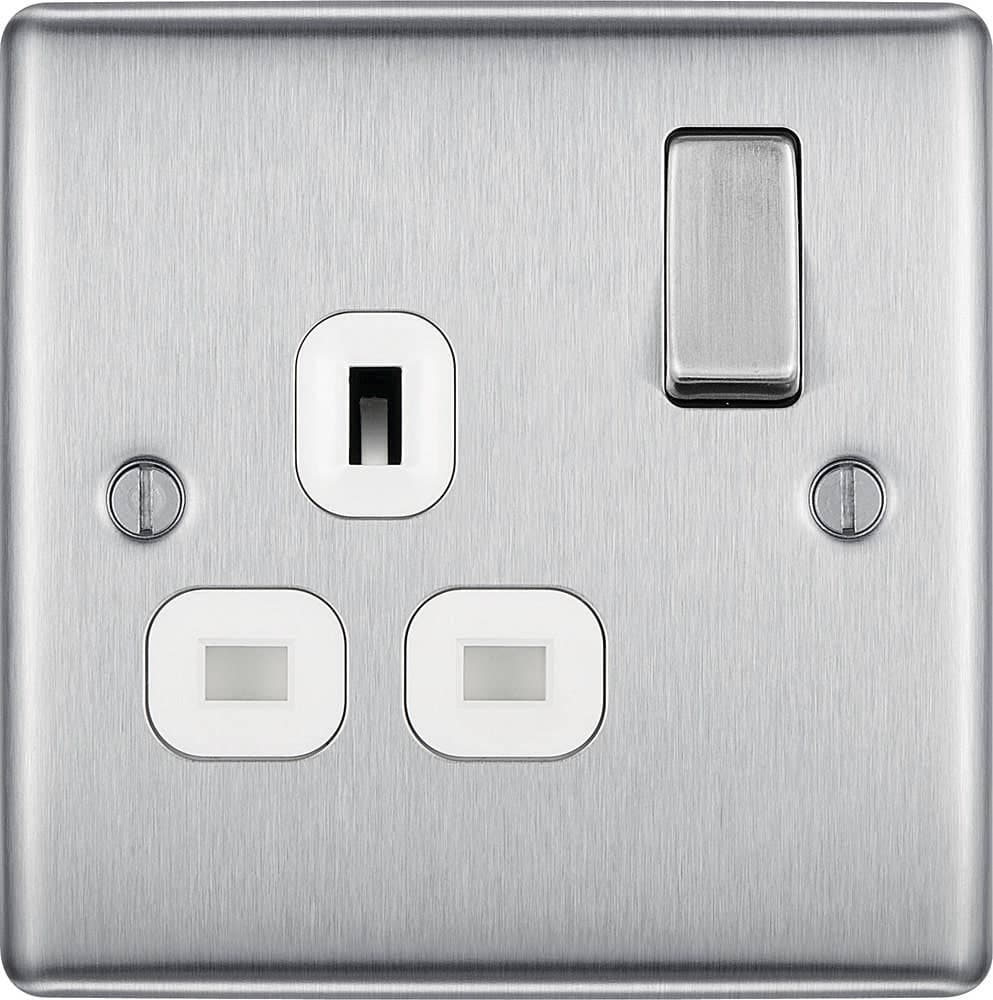 Single Plug Socket - Brushed Steel