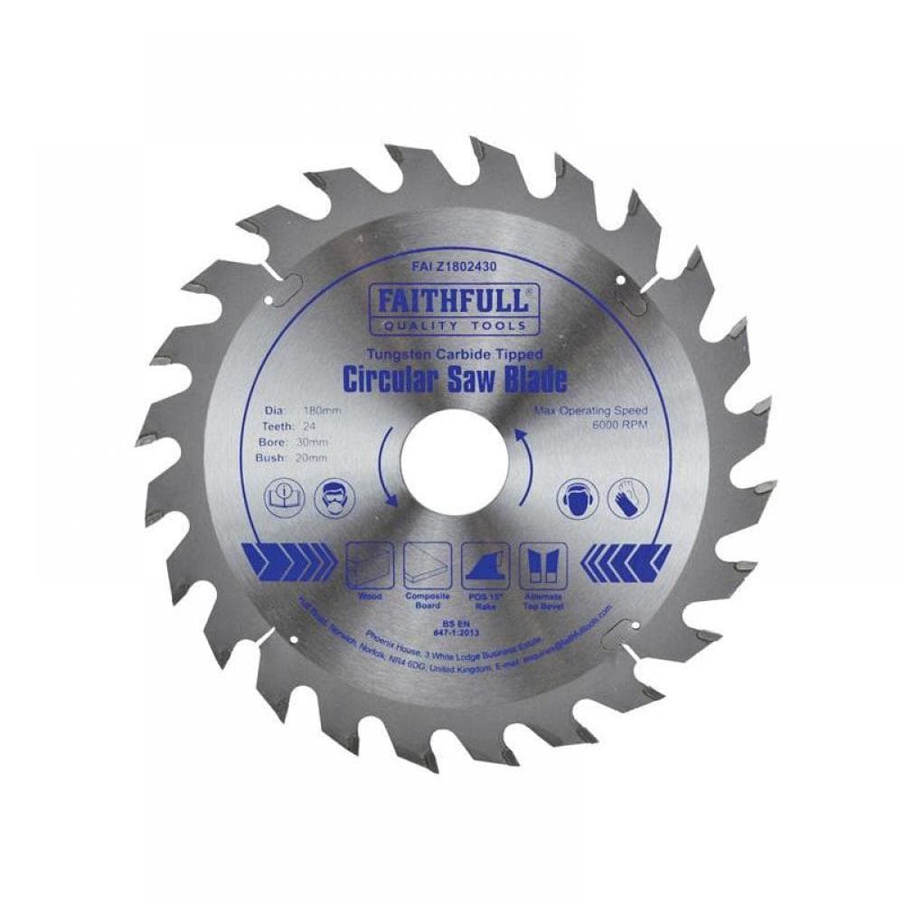 Faithfull FAIZ1802430 Tct Circular Saw Blade 180 X 30Mm X 24T Pos