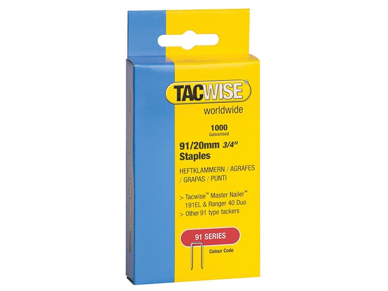 Tacwise 0284 91 Narrow Crown Staples 20Mm - Electric Tackers (Pack 1000)