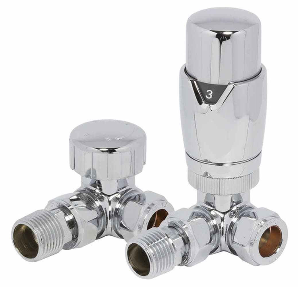 Towelrads Round Corner Thermostatic Radiator Valves and Lockshield Set Chrome 105mm x 65mm