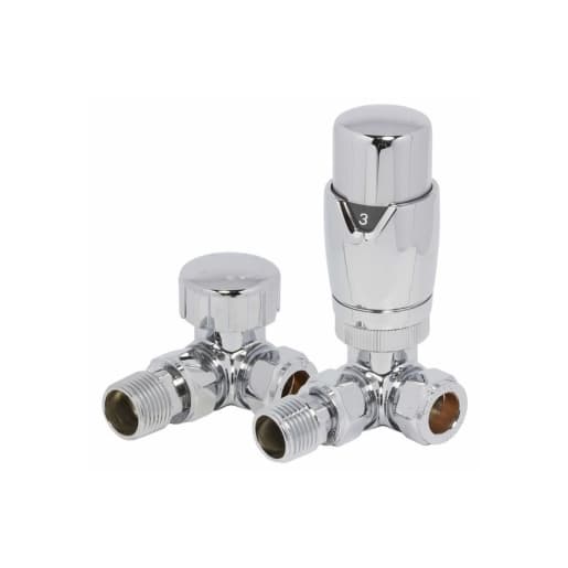 Towelrads Round Corner Thermostatic Radiator Valves and Lockshield Set Chrome 105mm x 65mm