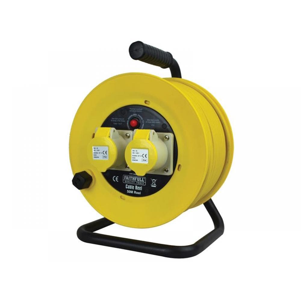 Faithfull Power Plus CR5016-TB Open Drum Cable Reel 110V 16A 2-Socket 50M (1.5Mm Cable)