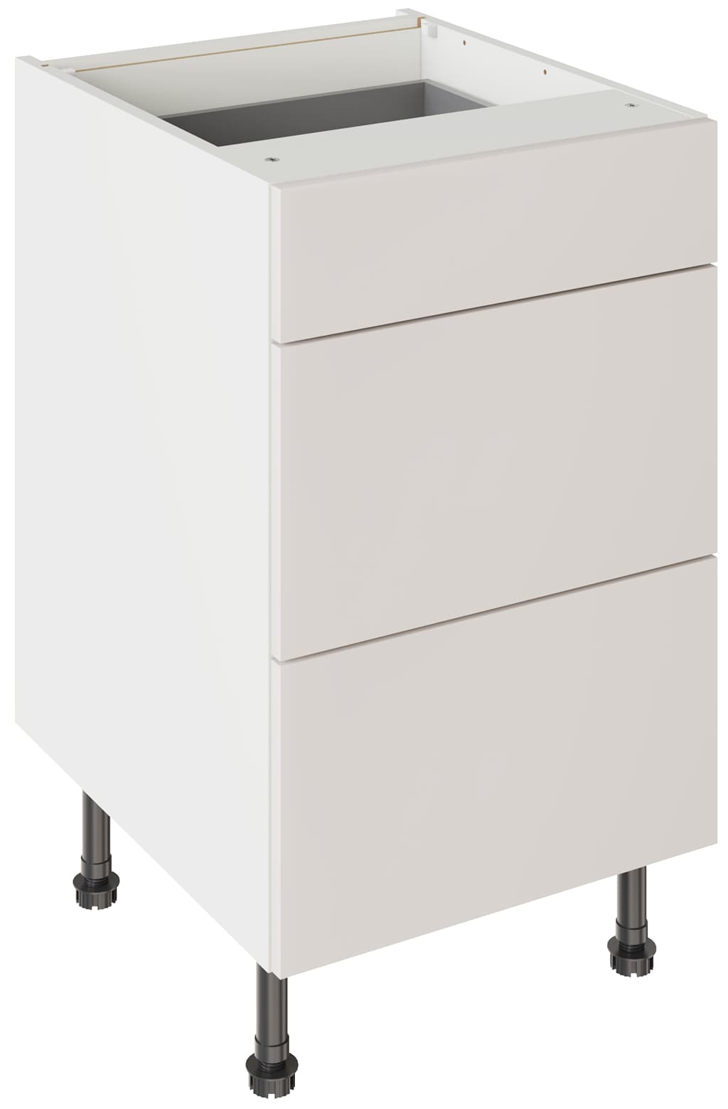 Flatpack 500 3 Drawer Base Kitchen Cabinet Value Slab Standard Matt Light Grey