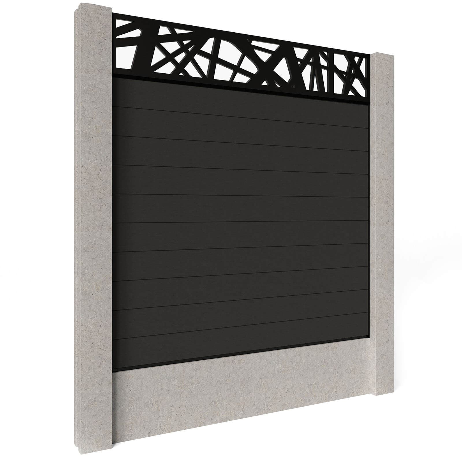 Composite Fence Panels - Graphite with Aluminium Railings (for concrete posts) 0.3m
