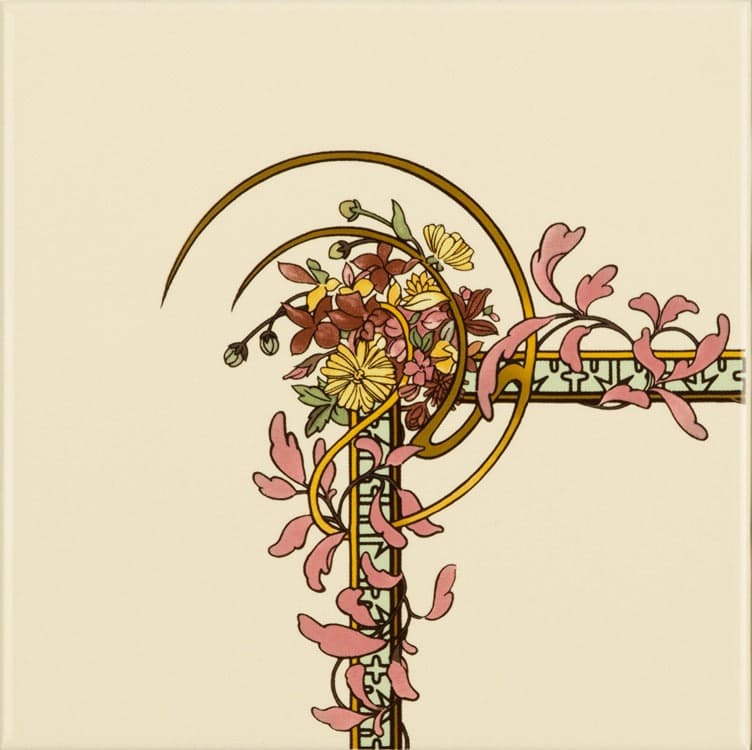 Original Style Artworks Alphonse Mucha Spring (Left Hand) Corner Tile on County White