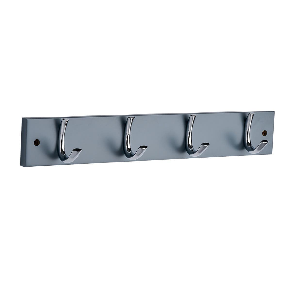 4 Chrome Half-Rib Clothing Hooks on Grey Board - 450mm - Decorails