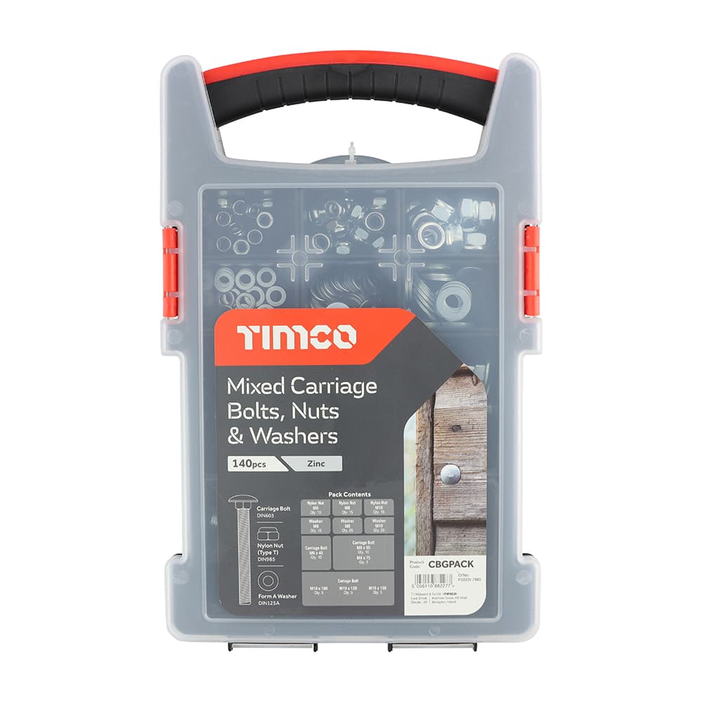Timco CBGPACK Mixed Carriage Bolts Grab Pack - Zinc 140Pcs Pack 140