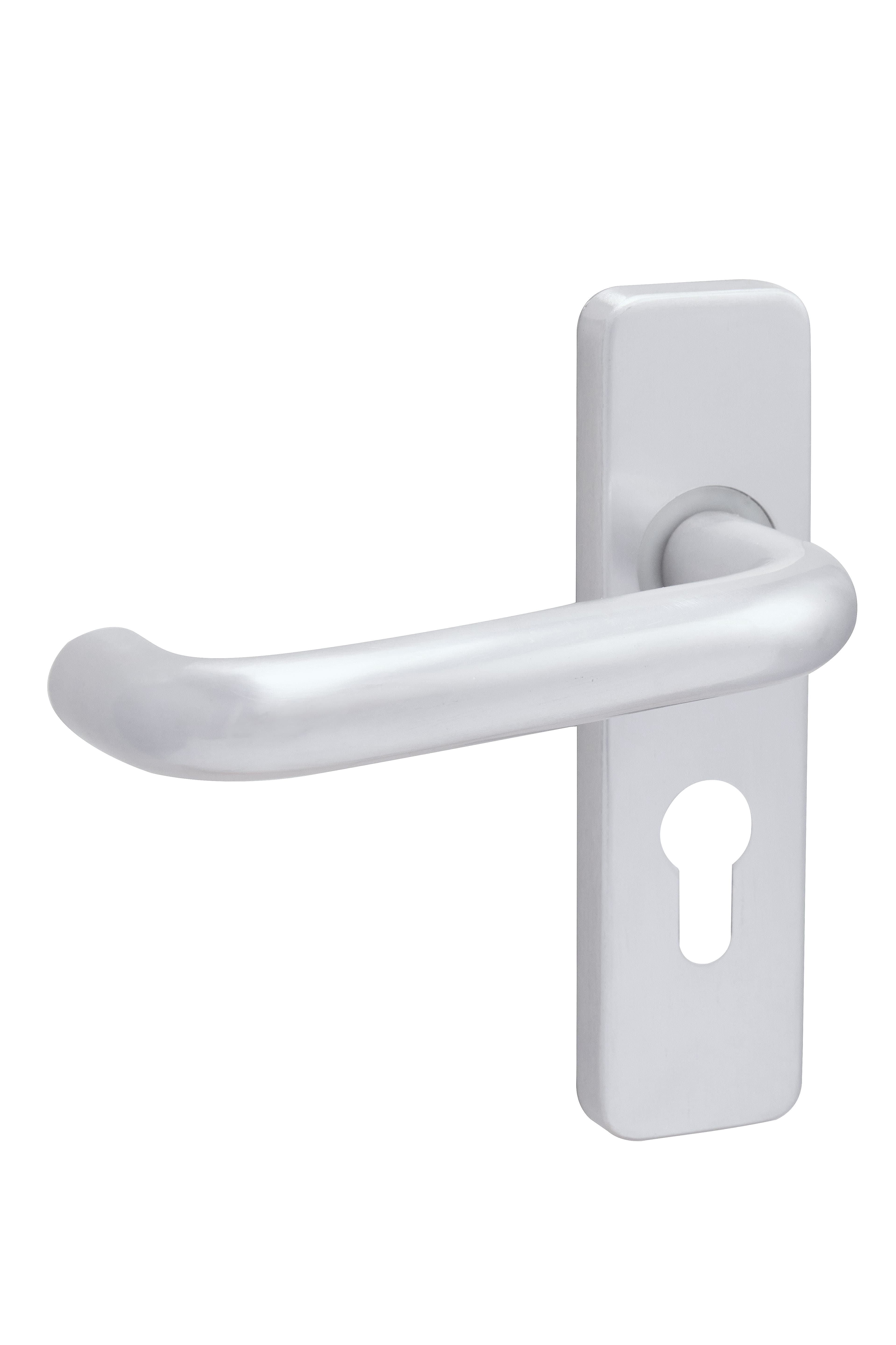 4FireDoors Round Bar Lever Handle On Euro Profile Back Plate Polished Aluminium 19mm