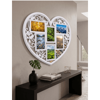 Biznest Distressed Heart Shaped 6 Multiple Apertures White Collage Wall Mounted Photo Frame Shabby Chic Plastic