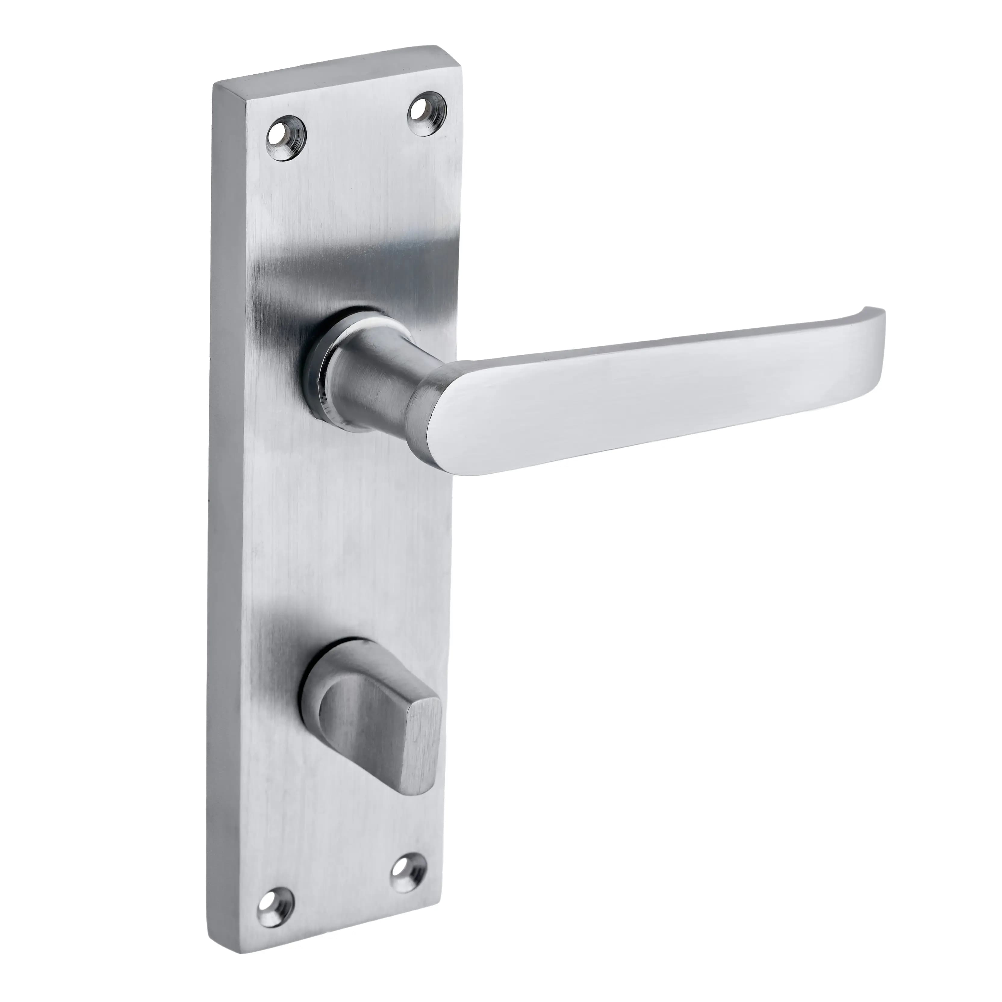 Satin Chrome Victorian Long Backplate Straight Lever Bathroom Thumb Lock Door Handle - Pair - Designer Levers