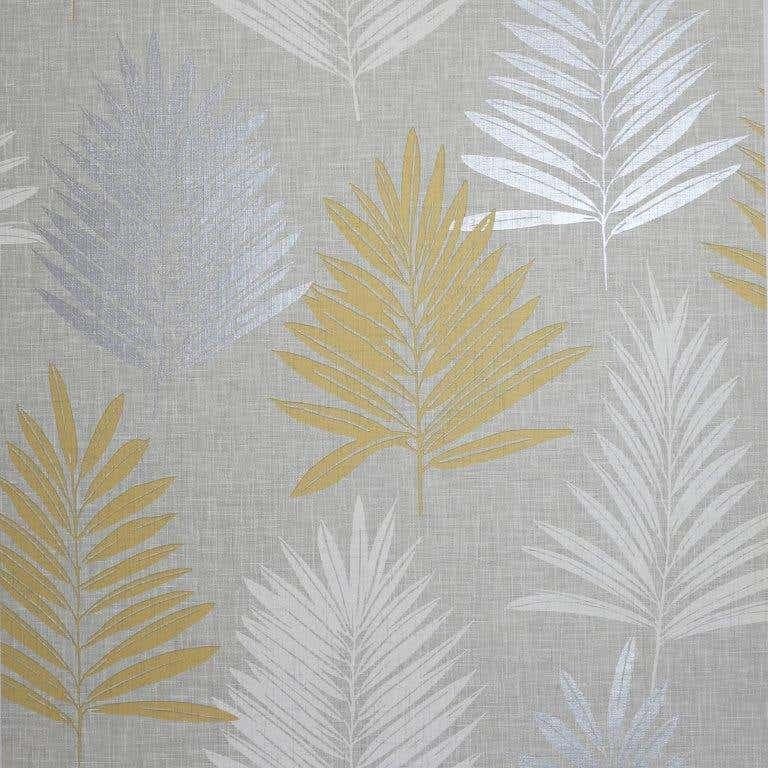 Linen Palm Ochre/Grey Wallpaper - 1005 x 53cm