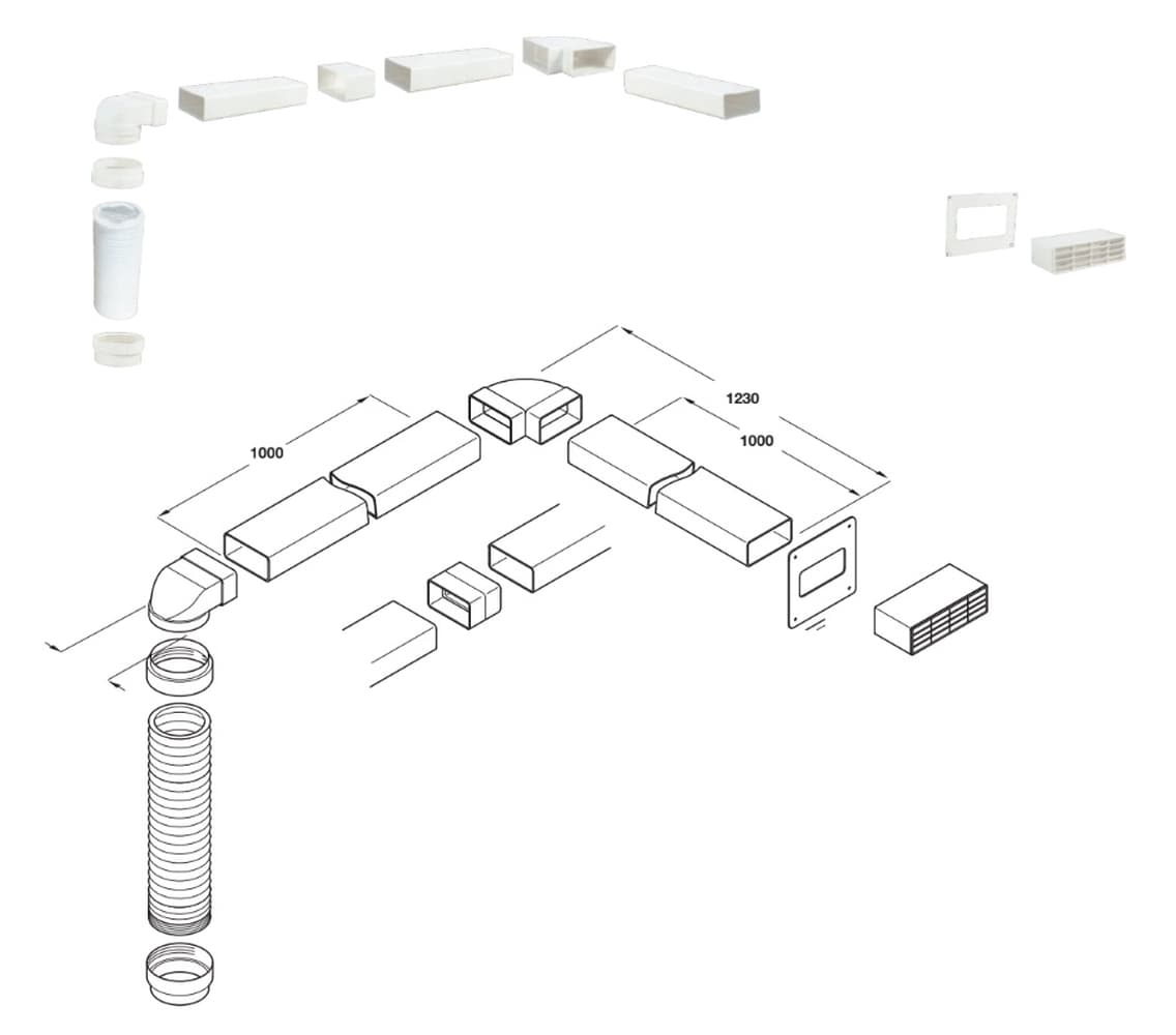 Hafele System 5 To 5A Ventilation Grille And Ducting Set 3 Metre White 565.30.722