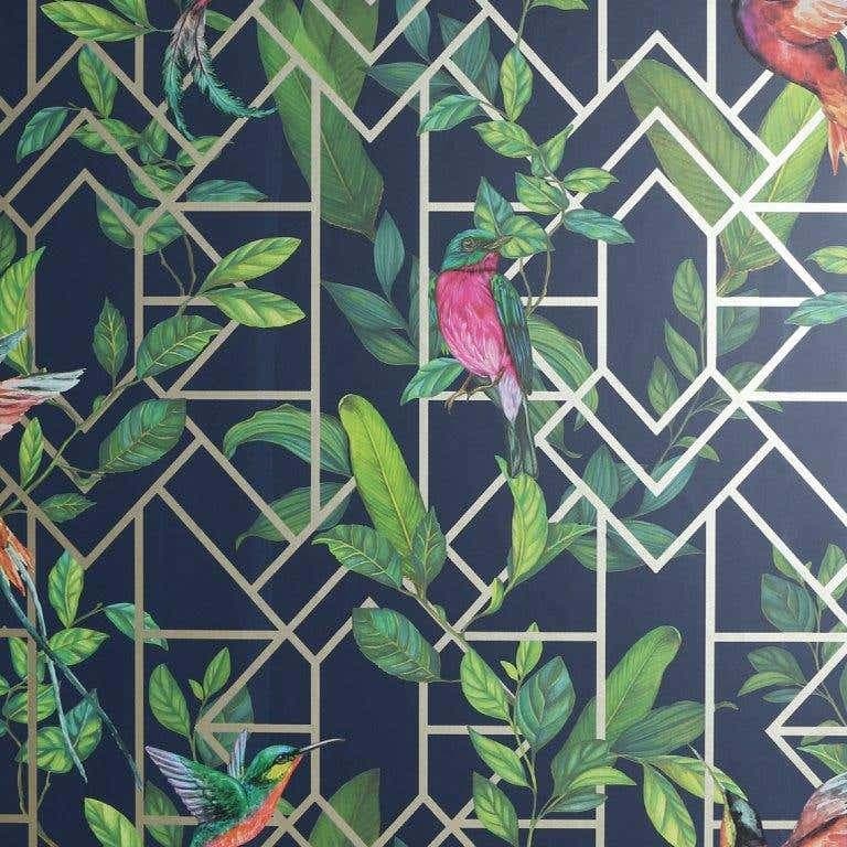 Deco Tropical Navy/Gold Wallpaper - 1005 x 53cm