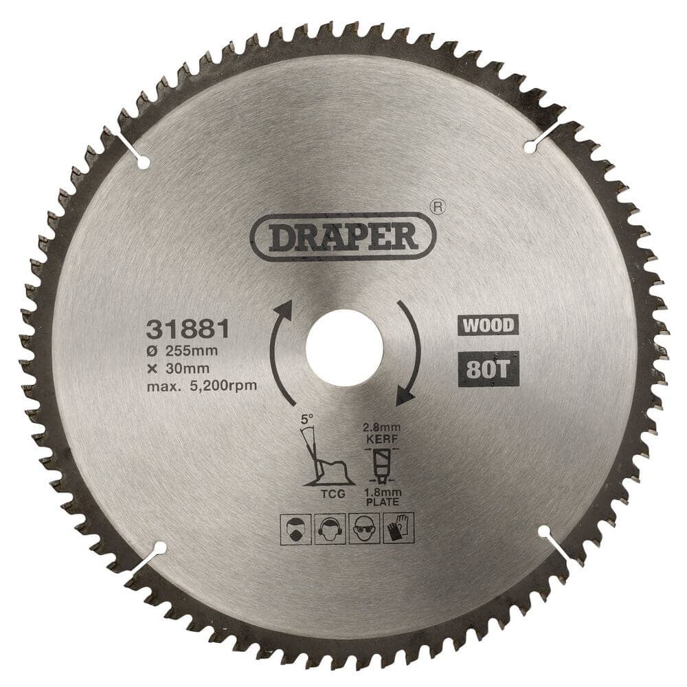 Draper 31881 Tct Triple Chip Grind Circular Saw Blade 255 X 30Mm 80T each 1