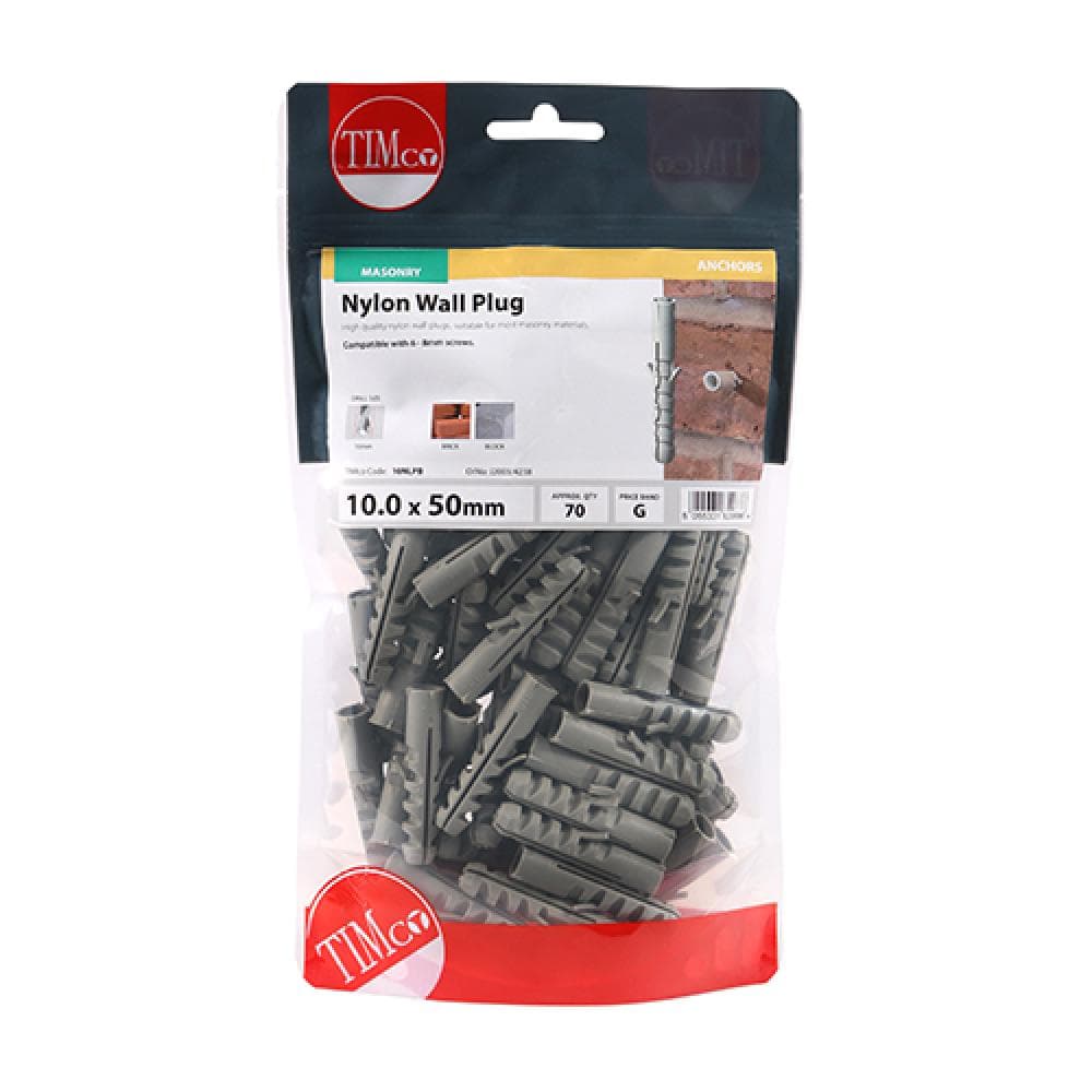 Timco 10NLPB Nylon Plugs 10.0 X 50 TIMbag 70
