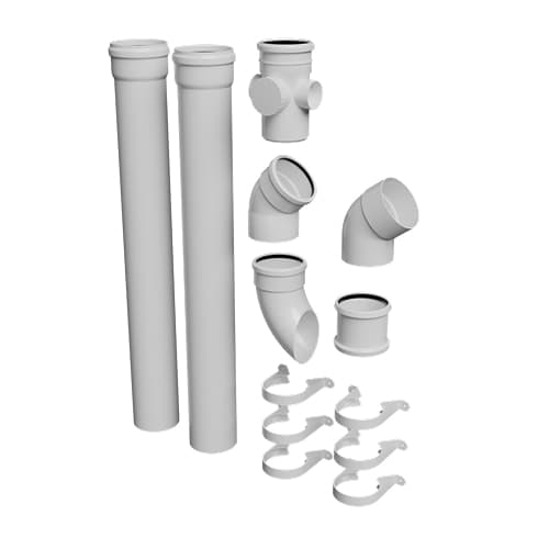 FloPlast 110mm Industrial/Xtraflo Downpipe Kit - Swan Neck w Access Pipe - White