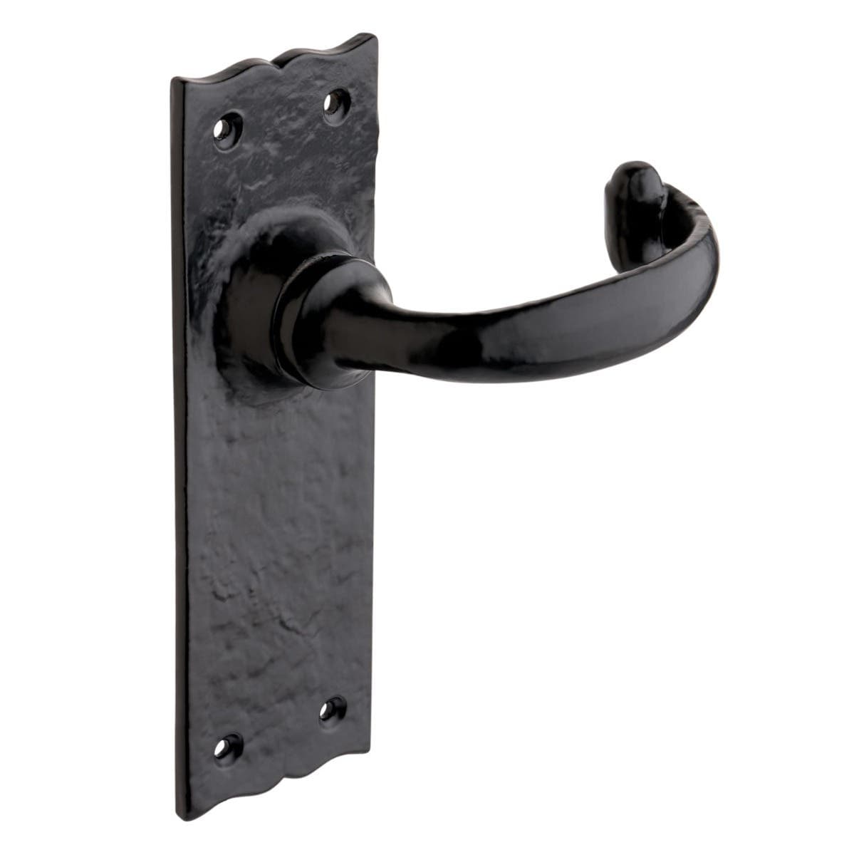 Ornate Lever Latch Door Handle - Vintage Black Iron - Pair - Designer Lever