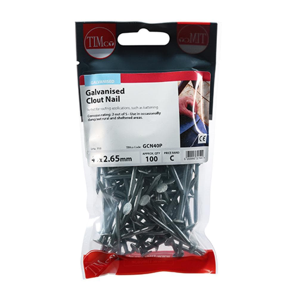 Timco GCN40P Clout Nails - Galvanised 40 X 2.65 TIMpac 100