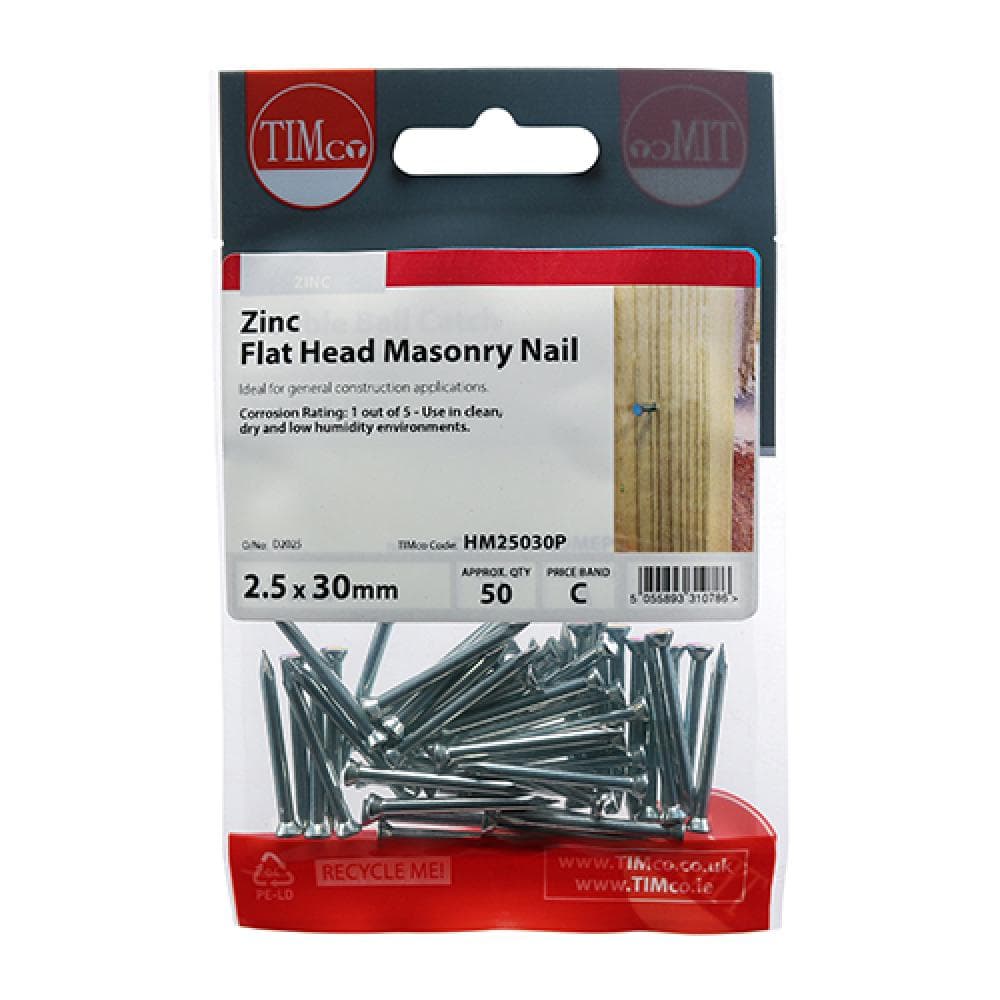 Timco HM25030P Masonry Nails - Zinc 2.5 X 30 TIMpac 50