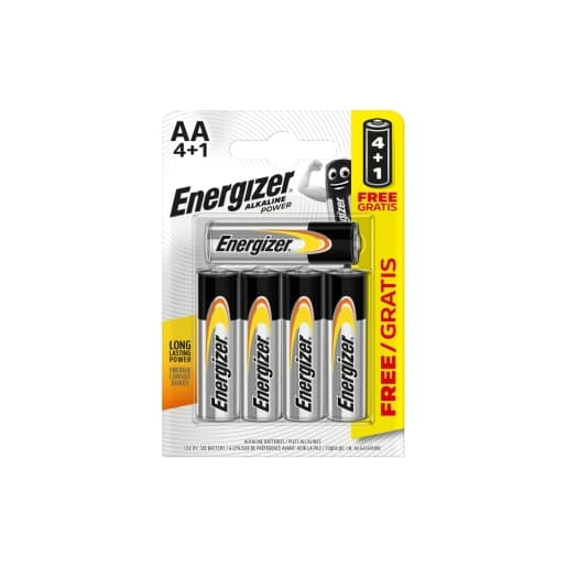 Energizer Alkaline Power AA BP 5 Batteries 4 Pack +1